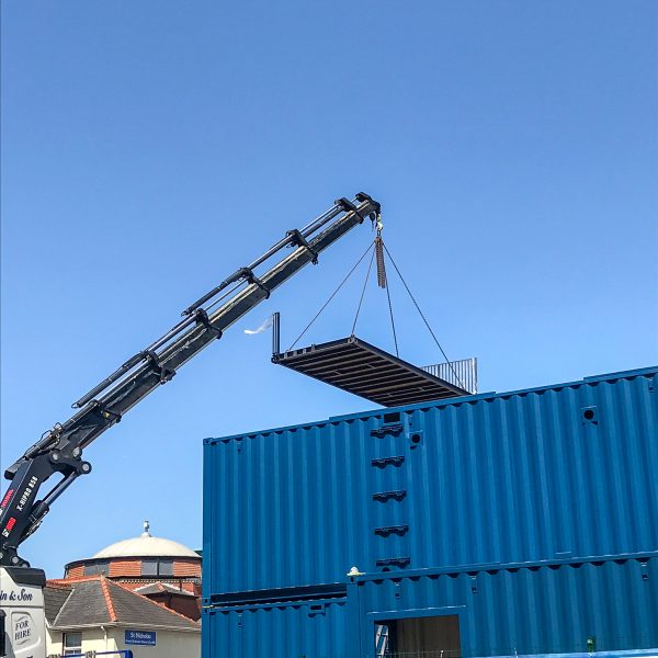 Terrace being lifted into place