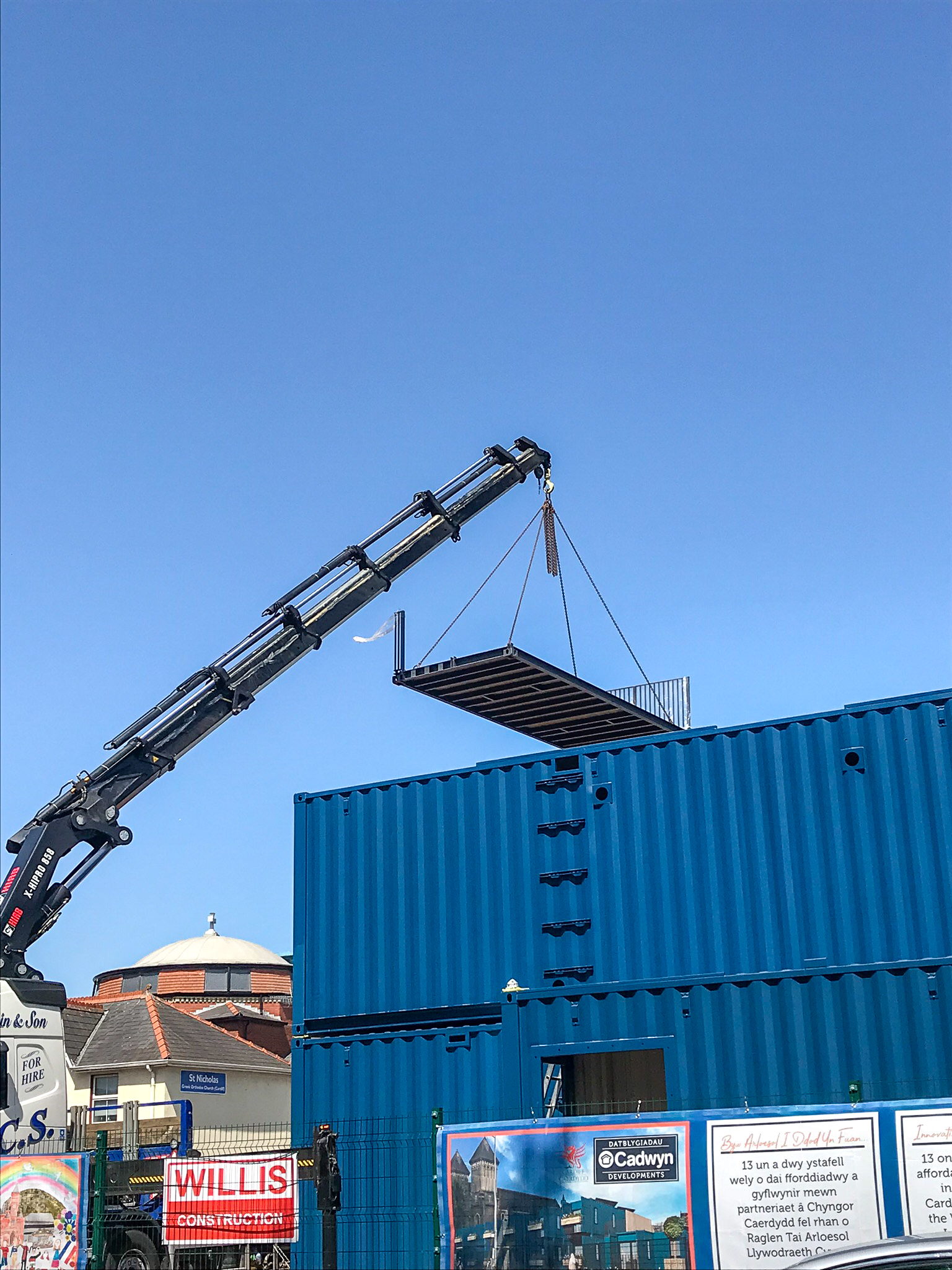 Terrace being lifted into place